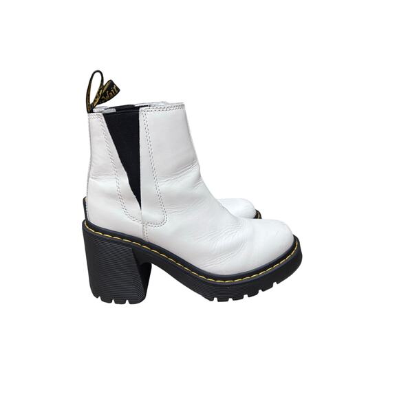Dr. Martens White Leather Chelsea Ankle Boots Chunky Heel Platform 7 - Picture 2 of 10